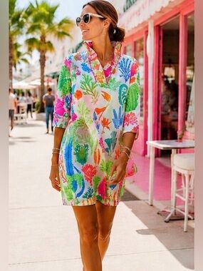 Gretchen Scott Coral Reef Dress S | Palm Beach Resort Coastal Chic Tunic